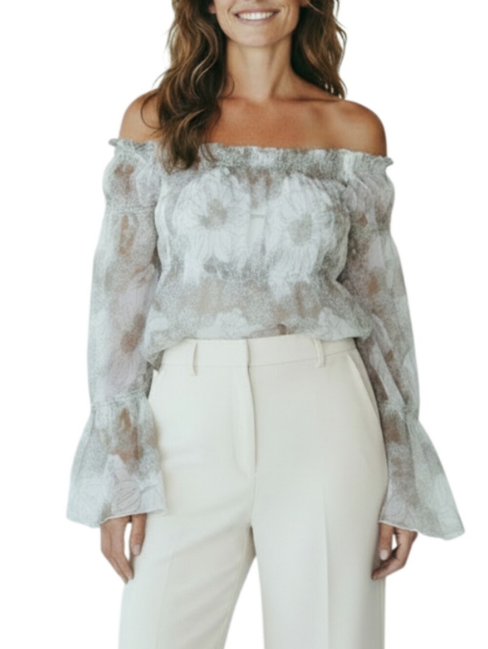Roberto Collina Silk Blouse Size S Floral Off The Shoulder Fairycore Coquette